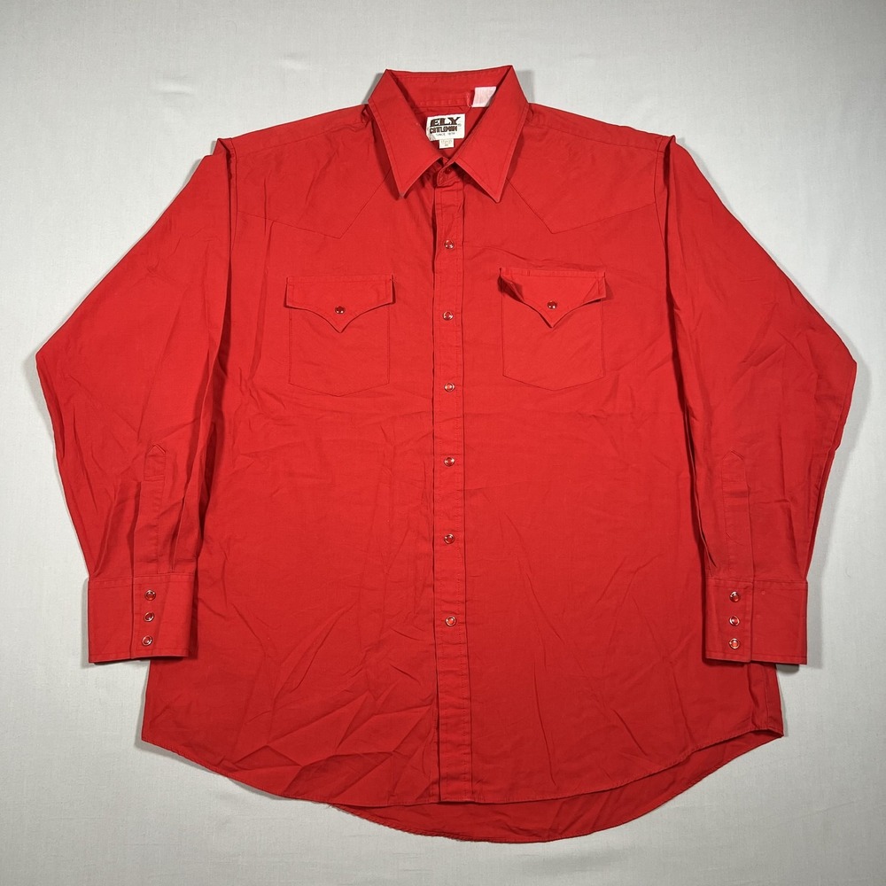 Ely Cattleman Mens XL Red Pearl Snap Western Cowboy Shirt Long Sleeve Rodeo